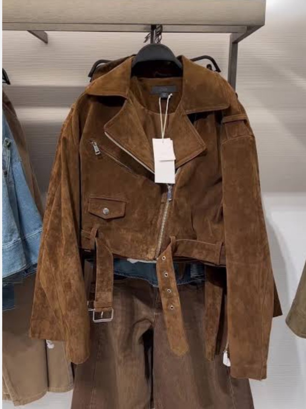 ZARA 100% SUEDE LEATHER SHORT JACKET WITH BELT BROWN SMALL XS 3046/090/705 - Picture 7 of 8